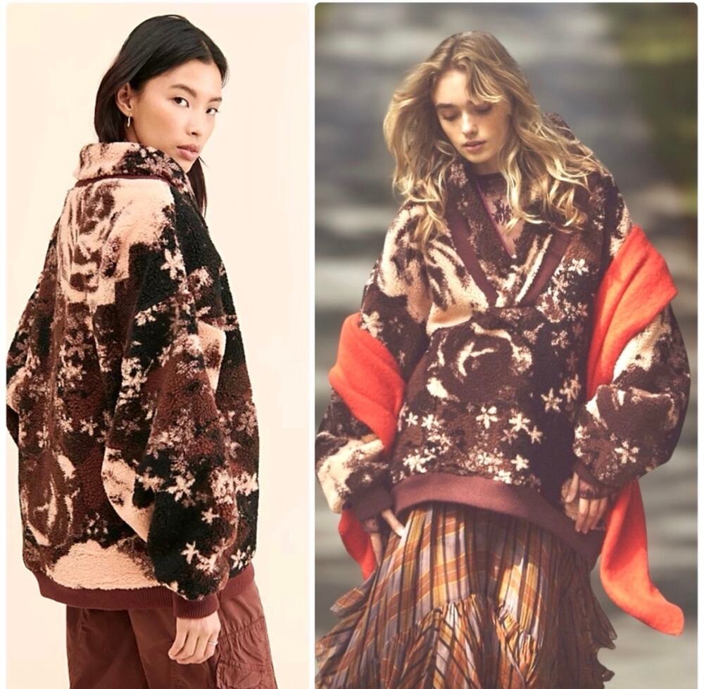 NEW Free People Oversized Rosie Printed Fleece Sherpa Jacket Sz. XL